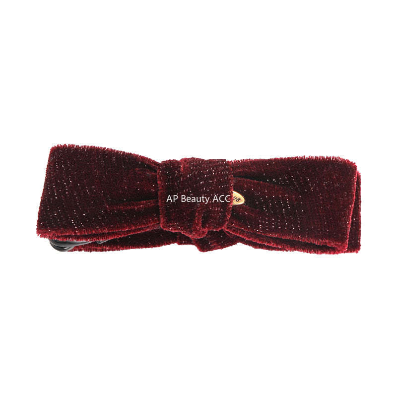 E廠-復古金絲絨細閃蝴蝶結香蕉夾女扭扭夾秋冬新款高馬尾竪夾髮卡髮飾「27763」25.12-1