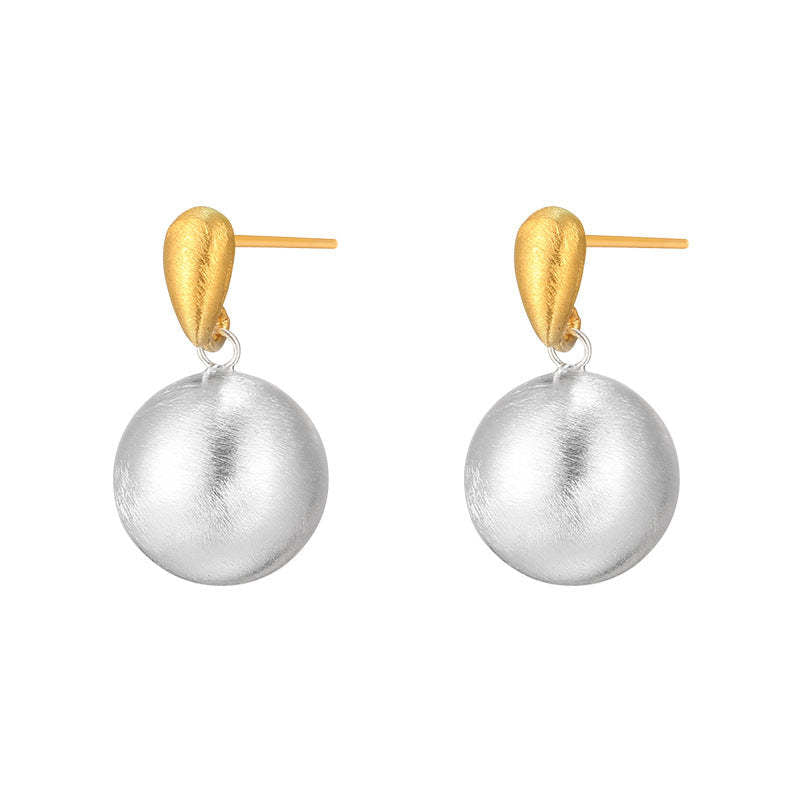 C廠-小眾設計拉絲金屬球耳釘女冷淡風個性925銀針高級感耳墜秋冬耳飾「EH-4287」25.11-4