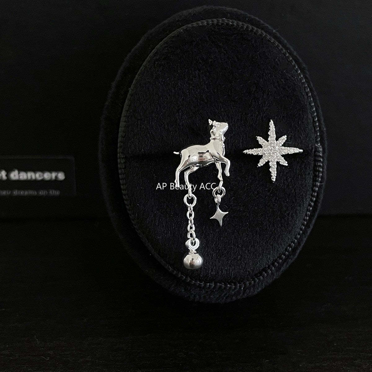 C廠-甜美風幸運小鹿耳釘女高級星星流蘇銀針耳環氣質冷淡風不對稱耳飾「EH-4262」25.11-4