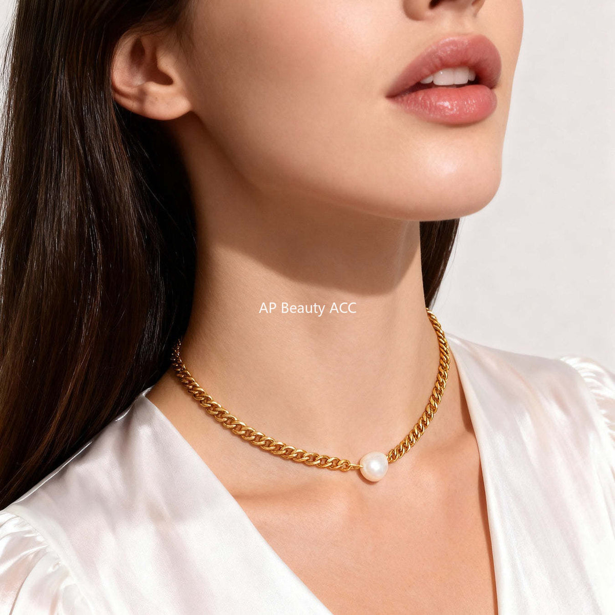 B廠-不鏽鋼粗鏈條簡約單顆珍珠項鍊 歐美時尚輕奢氣質鍍18K金百搭首飾「P539」25.12-1