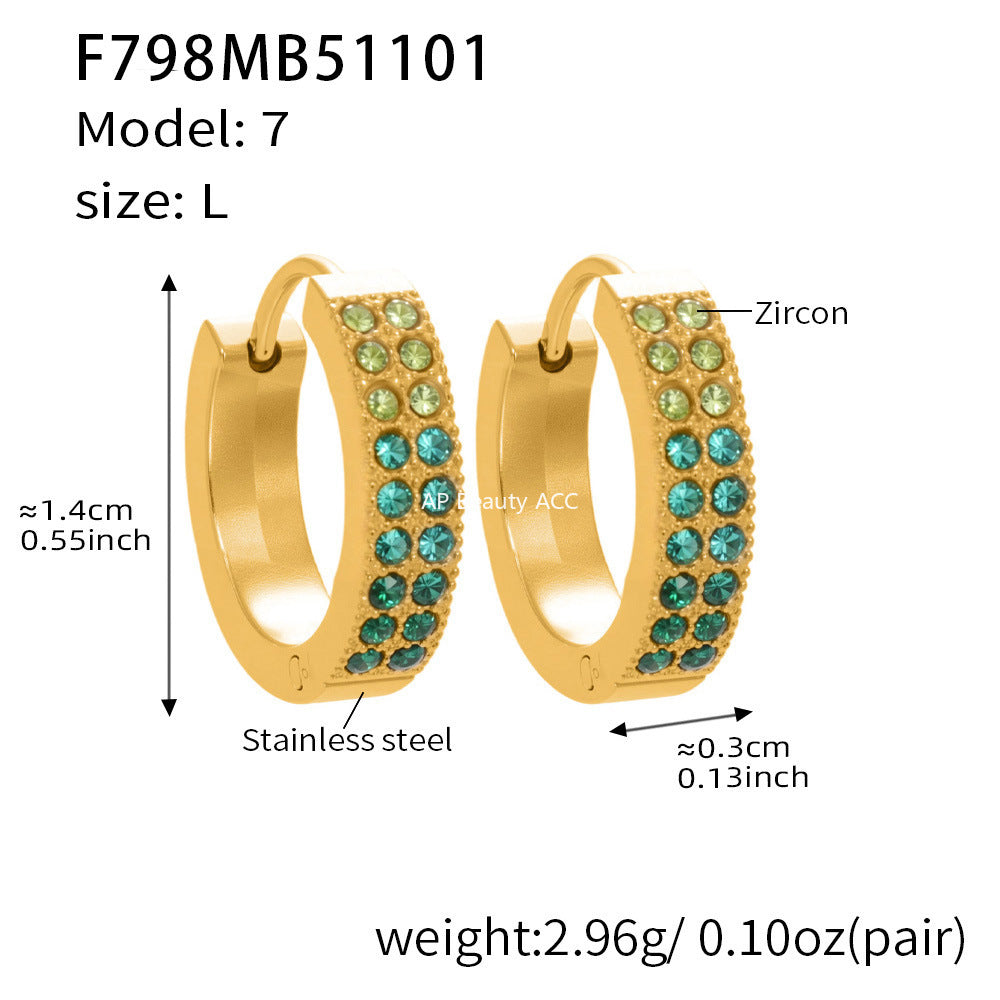 B廠-簡約C型鑲彩鑽拼色鋯石耳扣不鏽鋼鍍18k真金輕奢小眾耳環女「F798」25.11-1