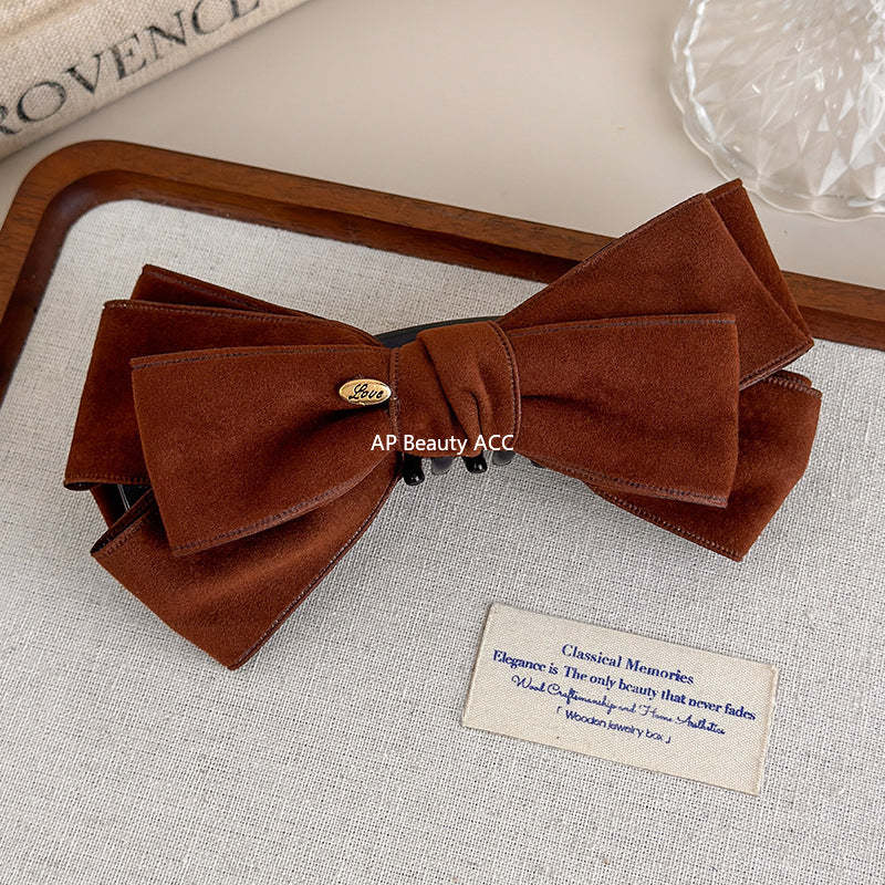 E廠-美拉德麂皮蝴蝶結金標香蕉夾蓬松顯髮量高馬尾抓夾優雅半扎髮夾子「27621」25.11-1