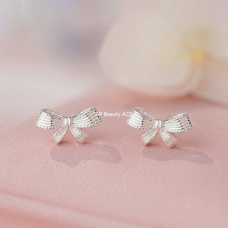 D廠-足銀S999清新蝴蝶結耳環女田園風輕奢可愛甜美女生百搭耳飾批發「YC3233E_1」25.11-1