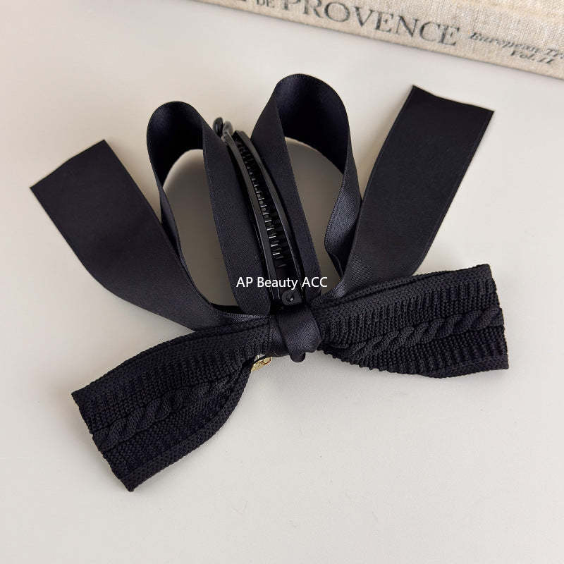 E廠-秋冬美拉德~復古針織蝴蝶結香蕉夾女大號防滑高馬尾扭扭竪夾頭飾「27638」25.11-1