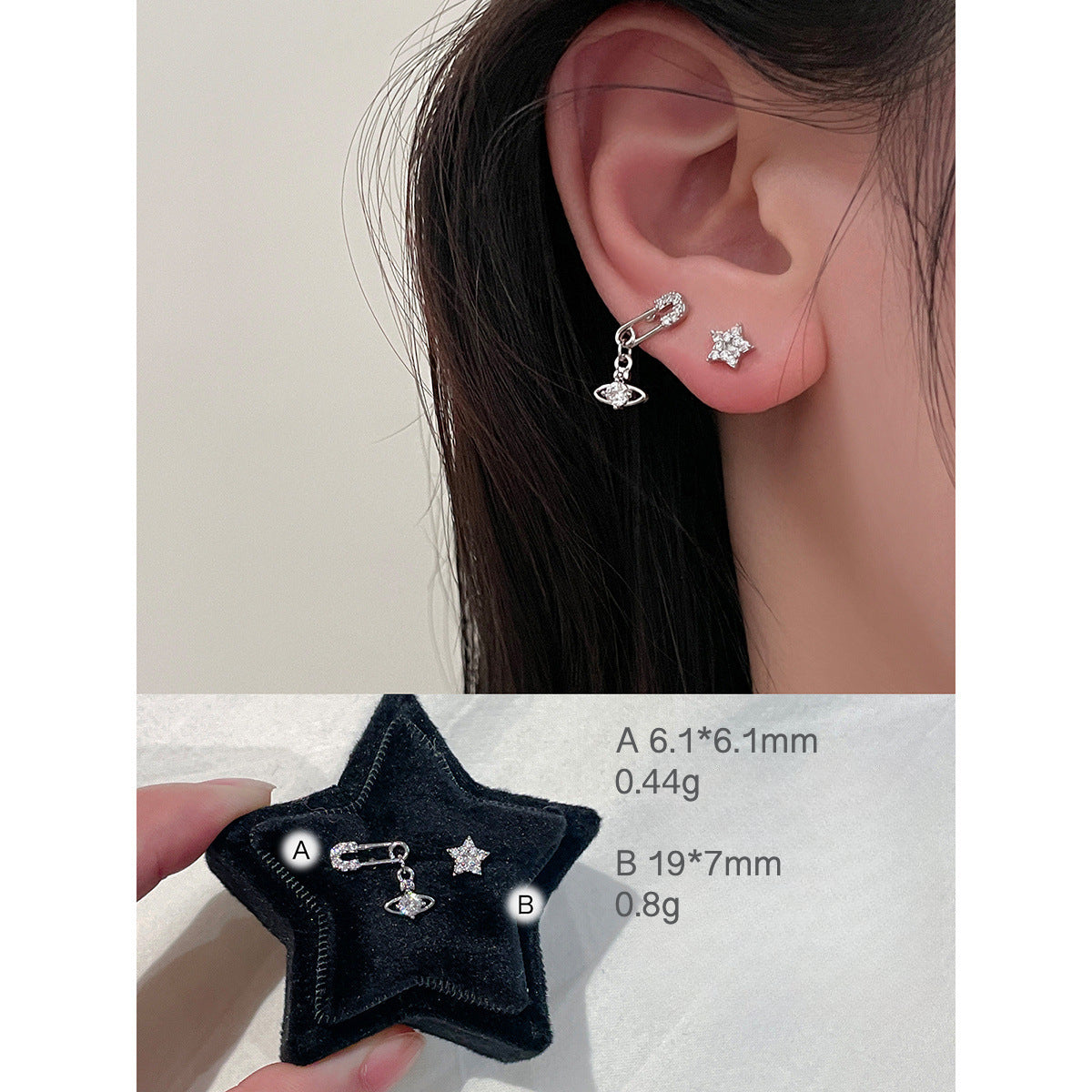 C廠-奢爆閃鋯石耳釘女甜美風蝴蝶結星球鈦鋼耳環精緻百搭氣質耳飾「EH-3766」25.05-5