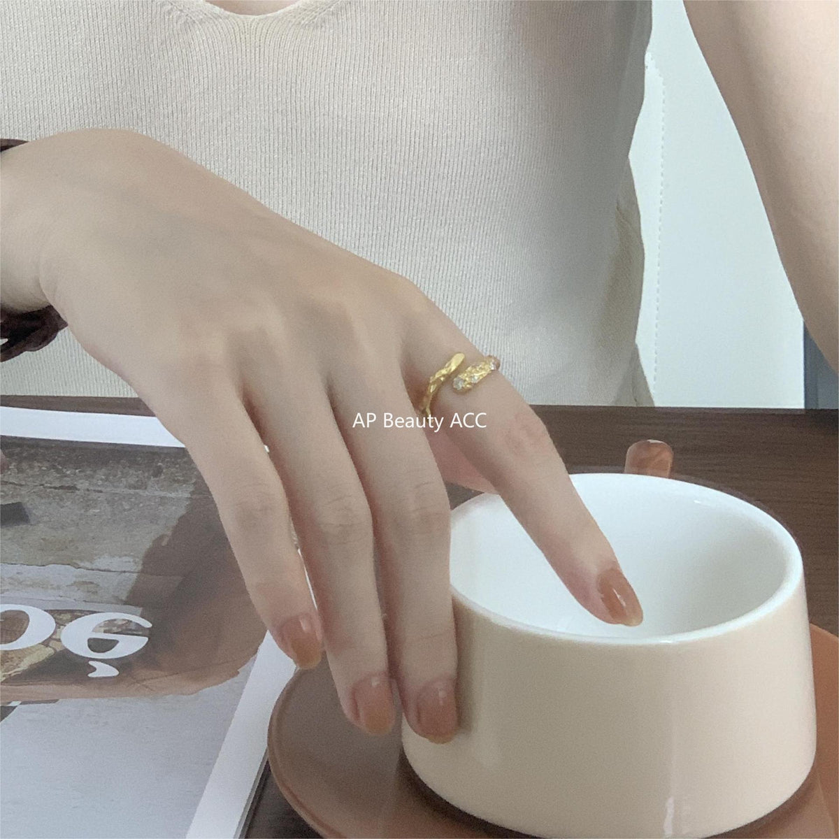 F廠-法式風925純銀鑲鑽不規則戒指 極簡時尚女設計感ins網紅戒「J1269」25.12-2