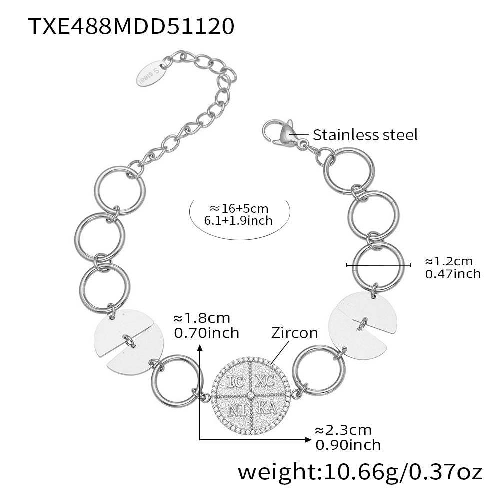 B廠-歐美新款配飾不鏽鋼圓片字母鑲嵌鋯石項鍊手鍊套裝鍍18k金「TXP488」25.11-4