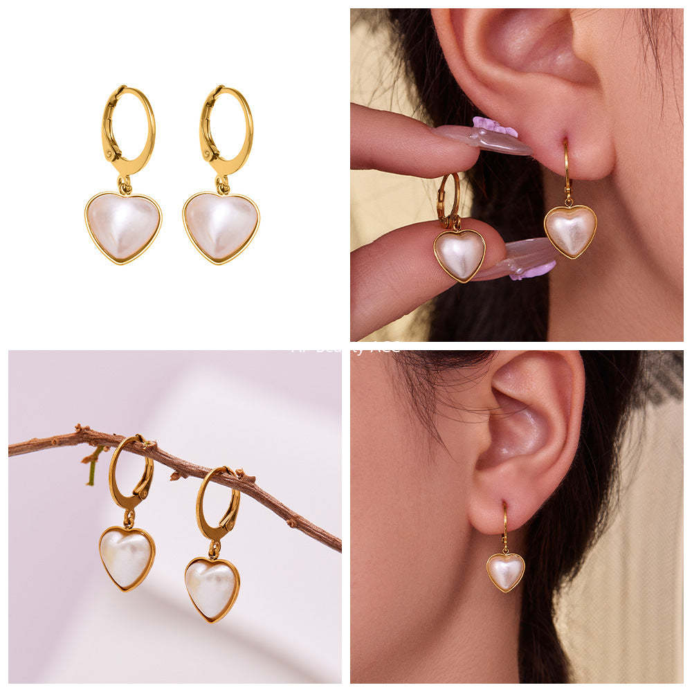 B廠-跨境新款飾品不鏽鋼愛心貝珠吊墜耳環鍍18k真金耳飾不掉色「F017」25.10-5