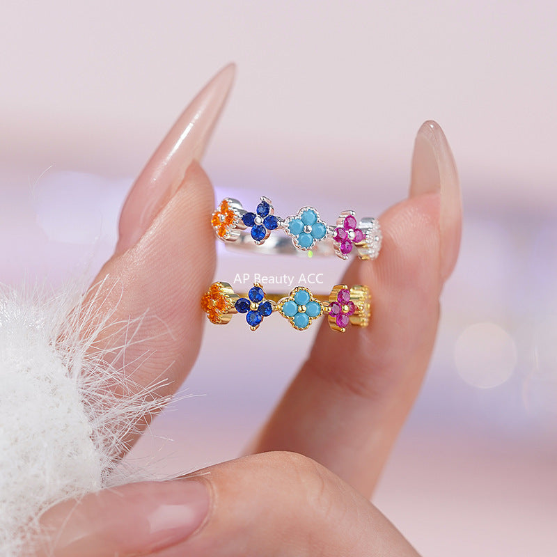 D廠-S925純銀個性彩色四葉草耳環環甜美多巴胺可愛清新簡約首飾批發「YC3164R_1 YC6343E_1」25.11-2