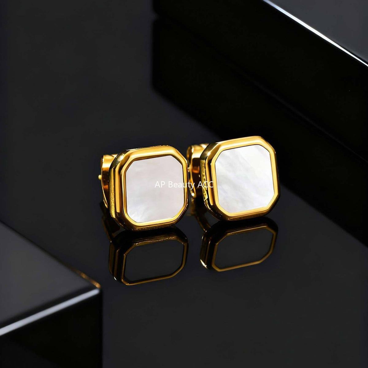 G廠-不鏽鋼時尚簡約款方形貝殼男女耳釘金色百搭潮流耳環批發「ES-728」25.12-2