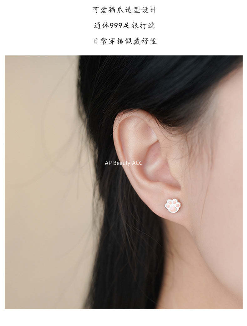 D廠-S999足銀貓爪耳環可愛少女心卡通睡覺免摘萌趣寵物耳飾批發「YC3004E_1」25.11-3
