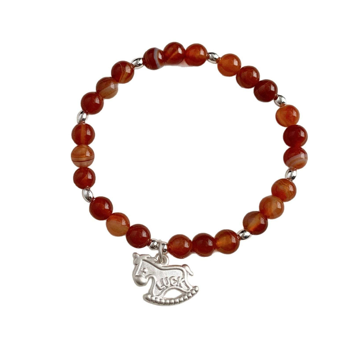 C廠-luck小木馬S925純銀小馬紅瑪瑙米珠手鍊S925純銀手鍊女士2026馬年「1652」25.12-3