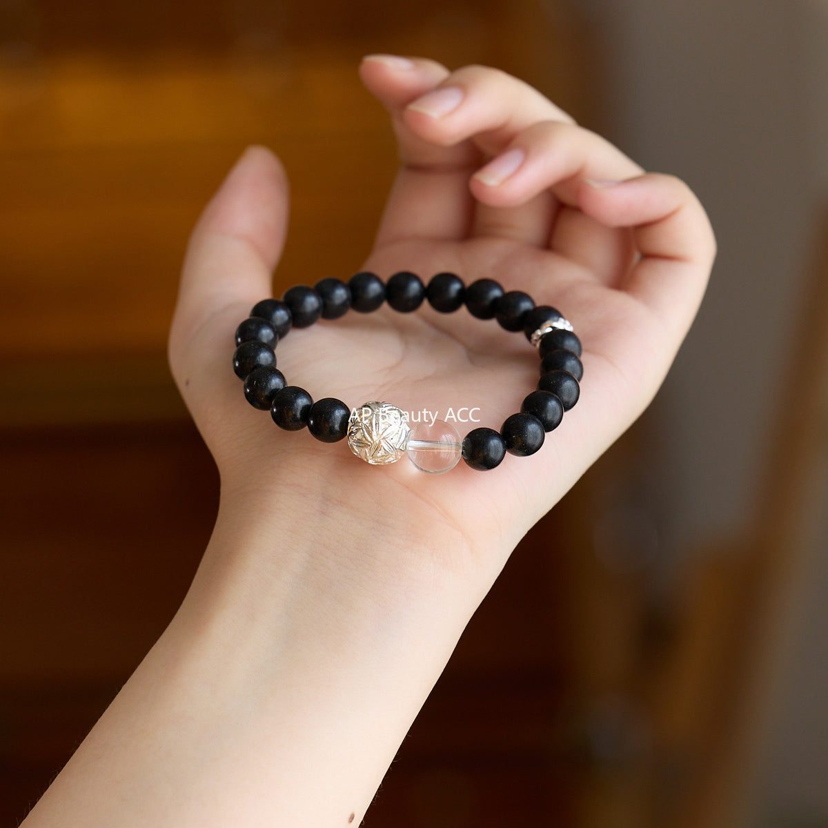 AS廠-天然8MM黑龍涎中藥合香珠手串高級感設計白水晶竹葉隔珠百搭批發「081X569」25.10-3