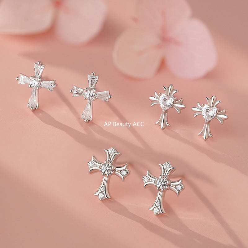 D廠-S999足銀輕奢個性十字架耳環女個性時尚冷淡風免摘耳骨耳飾「YC2153E_3 YC2416E_2 YC2434E_1」25.11-3