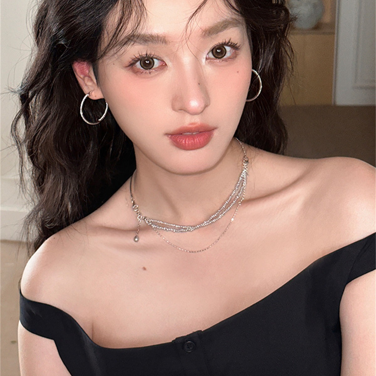C廠-925銀針歐美大耳圈女簡約時尚百搭鋯石耳環ins小眾高級感網紅耳飾「EH-4102」25.10-1