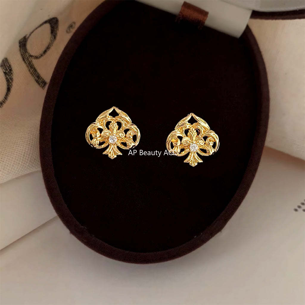 A廠-紅桃A原創設計微鑲鋯石925銀針個性設計師款小眾新款耳飾工廠耳釘「7160」25.11-4