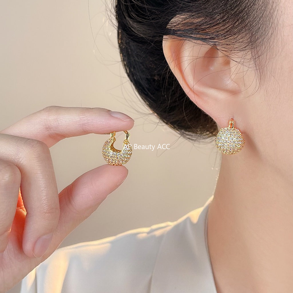 A廠-厚鍍真金滿鋯石時尚通勤老錢風幾何圓豆豆耳環新耳飾工廠飾品「7059」25.11-2