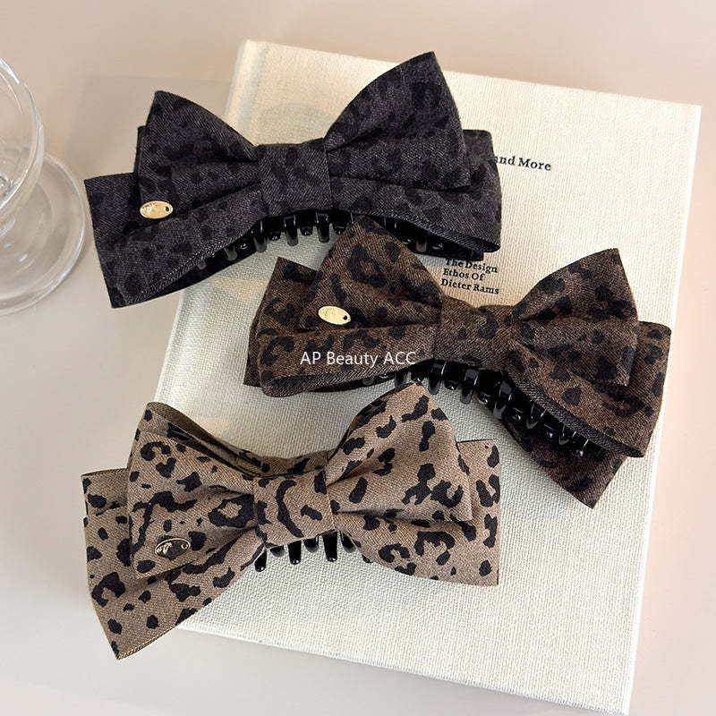 E廠-秋冬新款毛呢豹紋蝴蝶結香蕉夾髮卡高馬尾竪夾扭扭夾高級感髮飾潮「27748」25.12-1