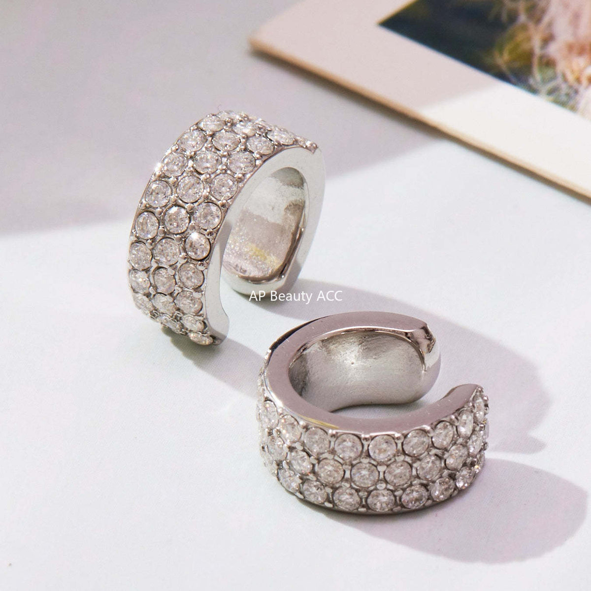 B廠-不鏽鋼超閃5A鋯石C型滿鑽耳夾鍍18k真金簡約個性耳飾不掉色「F983」25.10-5