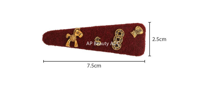 E廠-馬上有錢花新年紅色喜慶髮夾高級設計感豹紋側邊瀏海碎髮BB夾髮卡「27821」25.12-3