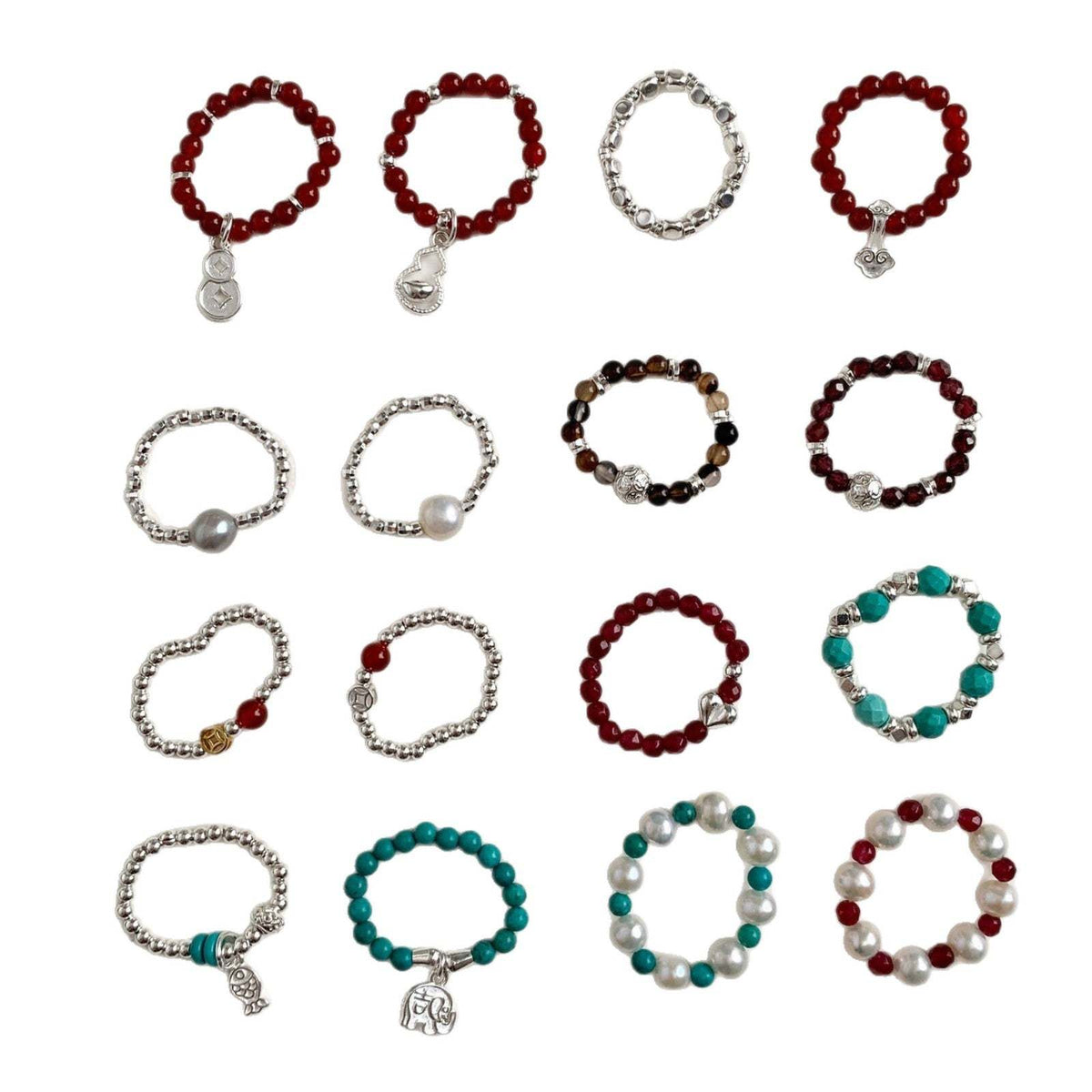 C廠-古風宮廷風葫蘆繡球愛心錢幣大象吉祥淡水珍珠彈力S925純銀戒指「RA」25.11-4