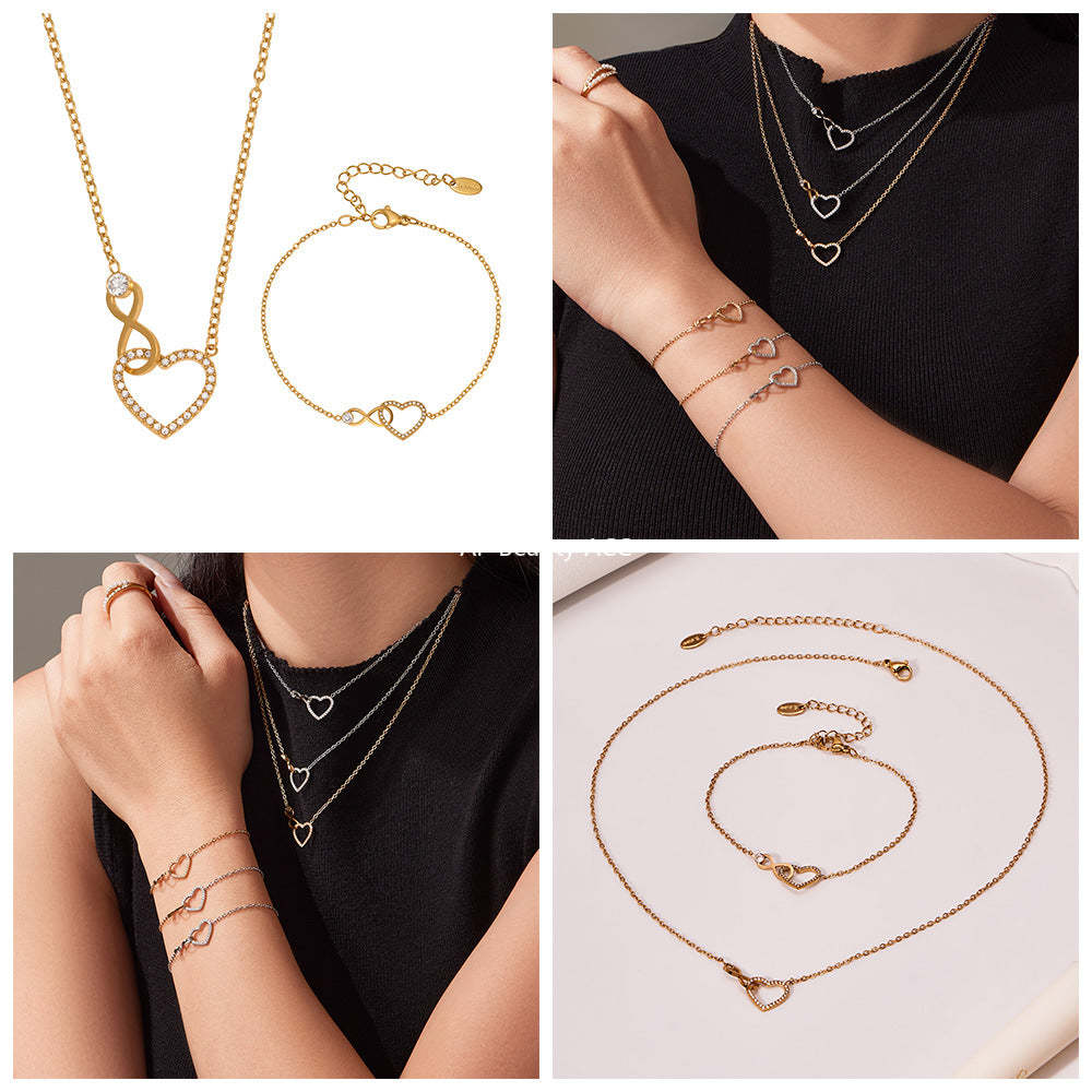 B廠-跨境熱銷款愛心8字鋯石超精緻項鍊手鍊套裝不鏽鋼鍍18k真金「TXP461」25.11-3