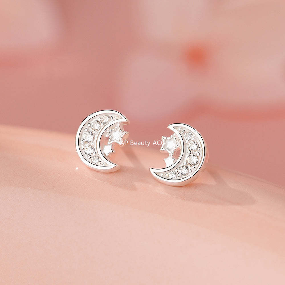 D廠-足銀S999月亮星星耳環自然輕奢款韓風百搭簡約美麗精緻耳飾「YC4183E_1」25.12-1