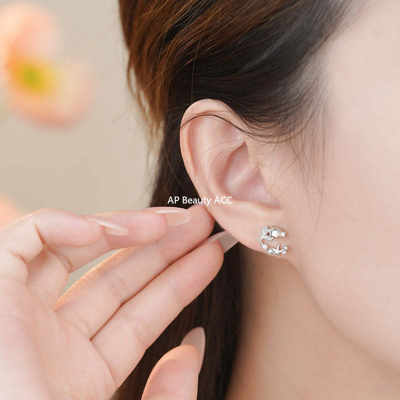 D廠-S999足銀浪漫文藝繁星魚尾耳環女輕奢甜美可愛小香風高級耳飾批發「YC2204E_1」25.11-1