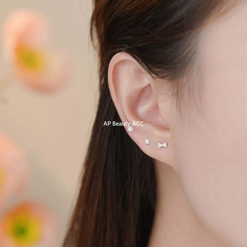 D廠-S999足銀愛心方形蝴蝶結圓形耳環輕奢小眾設計氣質清新耳飾批發「YC2652E_1」25.11-1