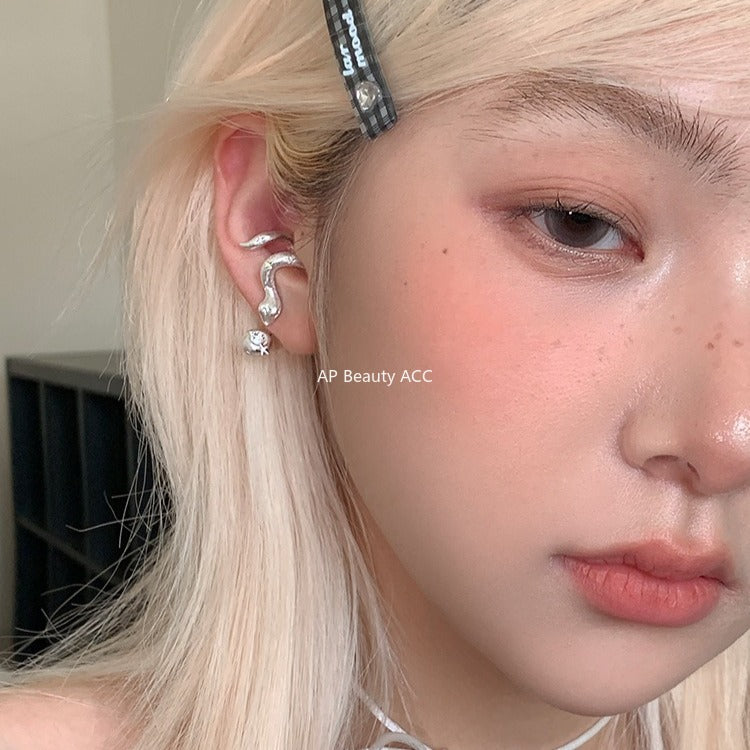 C廠-精緻甜美童趣風小蛇追蘋果銀針耳釘女小眾獨特高級感耳環秋冬耳飾「EH-4118」25.11-1