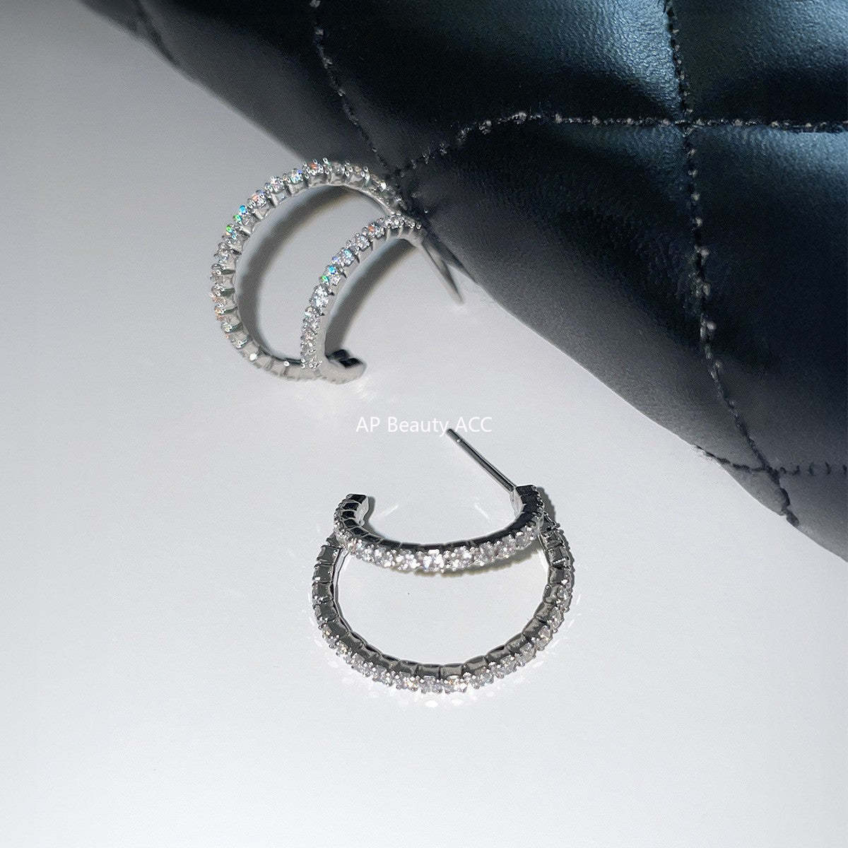 C廠-小眾設計冷淡風細閃鋯石銀針耳釘女高級感百搭疊戴風雙層秋冬耳飾「EH-4121」25.10-5