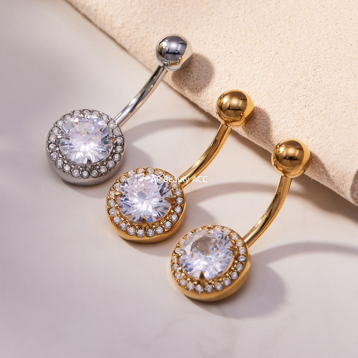 B廠-超閃5A鋯石愛心水滴造型肚臍釘不鏽鋼18k鍍金歐美穿刺飾品「H001」25.11-2