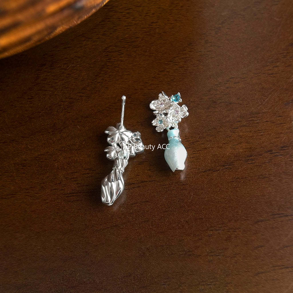 A廠-原創優雅唯美個性花瓶925銀針琺瑯滴釉漸變色清冷感耳飾工廠 耳環「7040」25.12-1