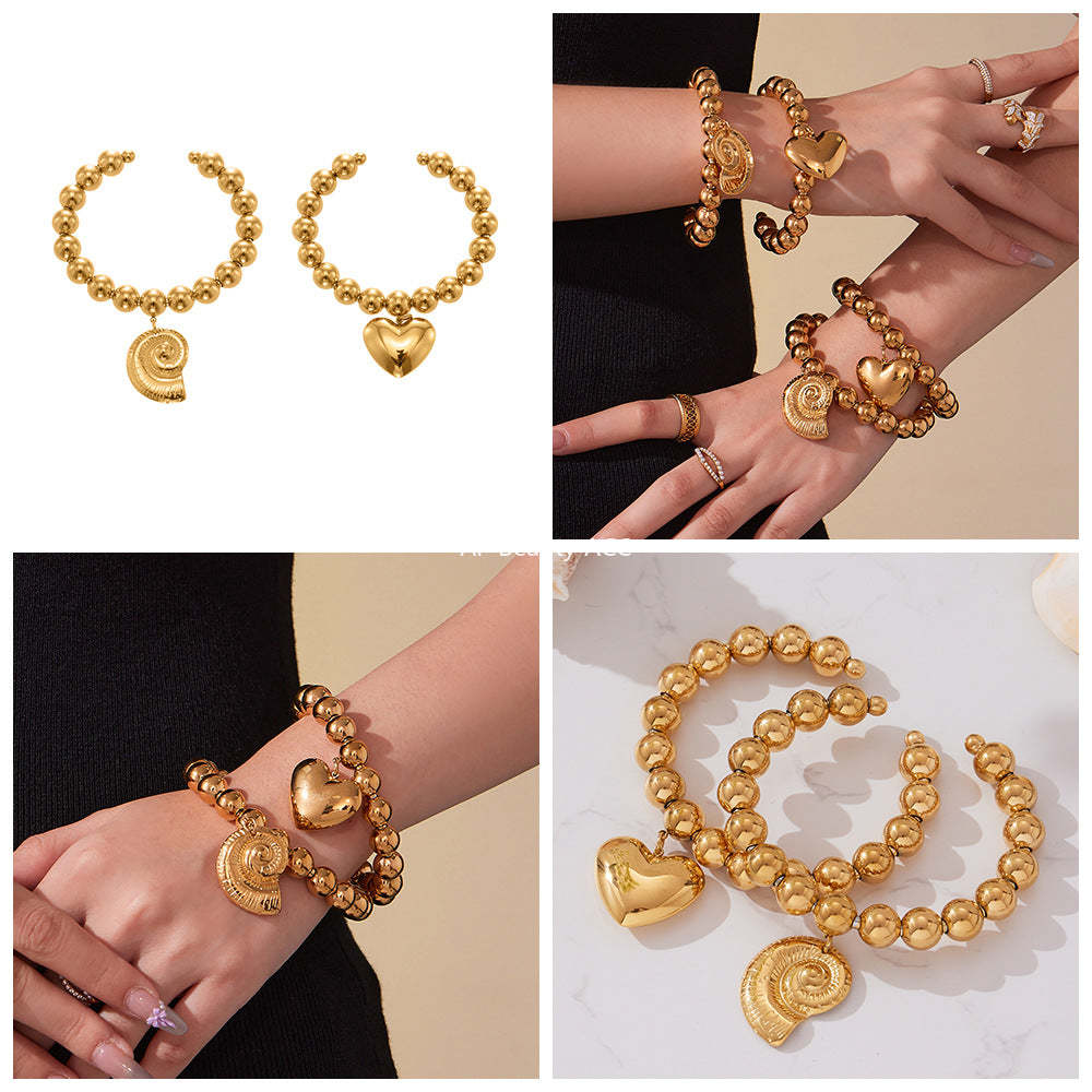 B廠-不鏽鋼空心歐美大愛心鋼珠手環鍍18k真金簡約時尚百搭手鐲「E701-E702」25.10-5