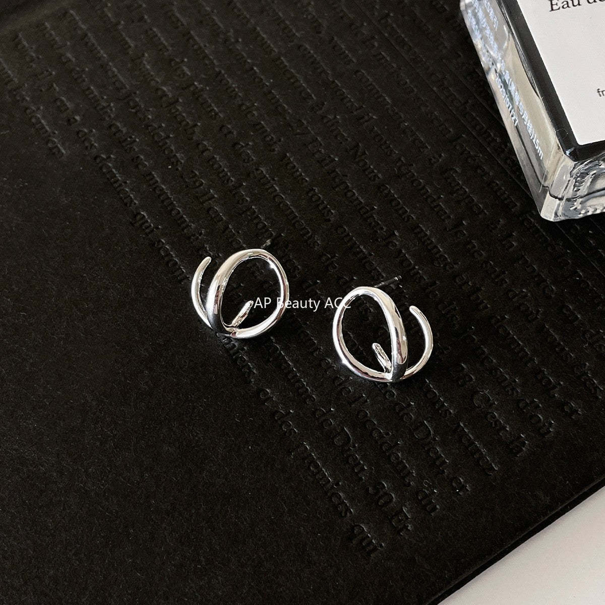 C廠-韓版幾何鏤空交織耳釘女ins小眾設計高級感素圈耳環不規則ins耳飾「EH-4410」25.12-1