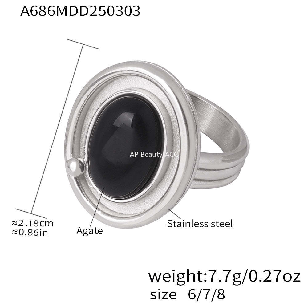 B廠-不鏽鋼天然瑪瑙吊墜OT扣項鍊個性優雅氣質戒指套裝鍍18k金不掉色「P1889」25.12-2