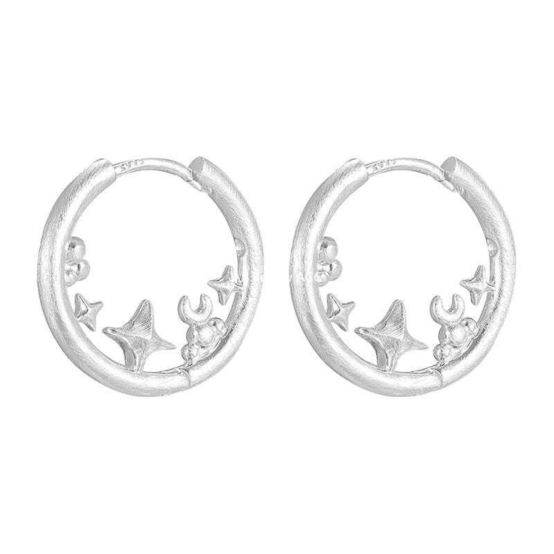 C廠-小眾冷淡風拉絲設計感星星環繞耳環女簡約輕奢高級感銀針耳環耳飾「EH-4271」25.11-4