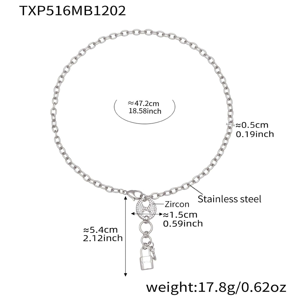 B廠-不鏽鋼滿鑽鋯石豬鼻子鎖頭流蘇吊墜珠寶扣項鍊手鍊套裝鍍18k真金「TXP516」25.12-2