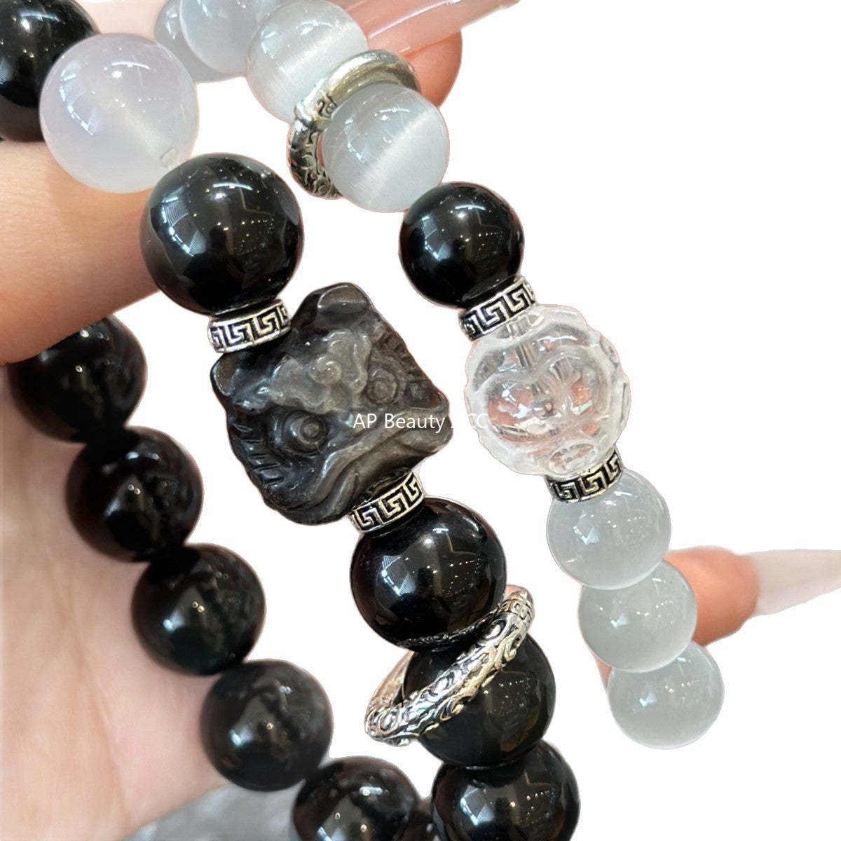 AS廠-情侶款天然黑曜石手鍊輕奢小眾設計貓眼石手串情人節七夕禮物「l2840」25.10-4