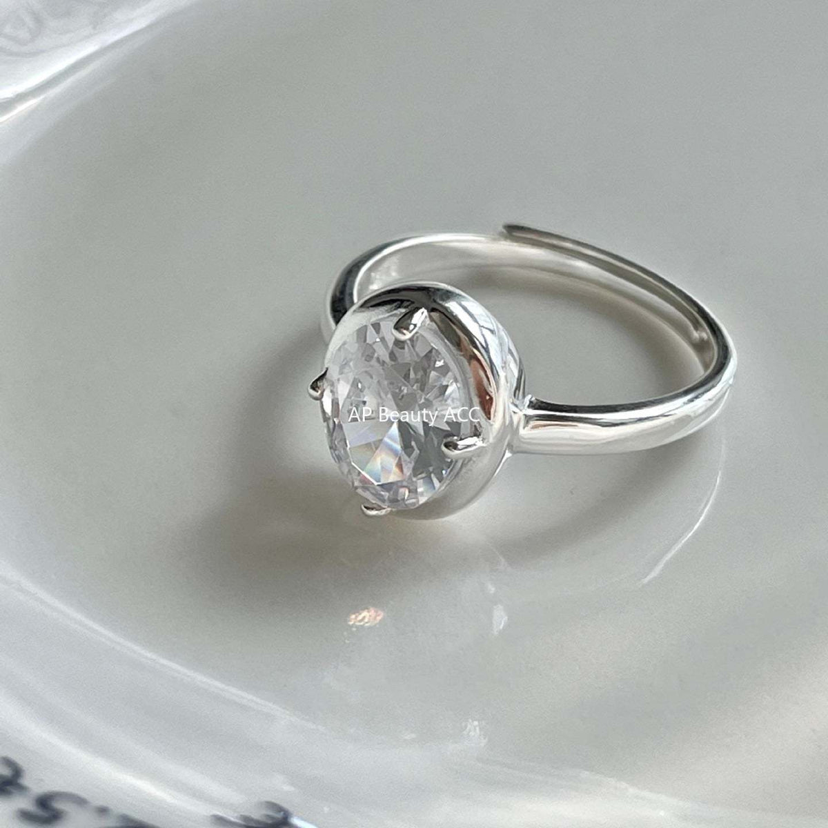 F廠-韓版韓版925純銀橢圓鋯石戒指簡約小紅書INS時尚開口戒「J2146」25.11-4