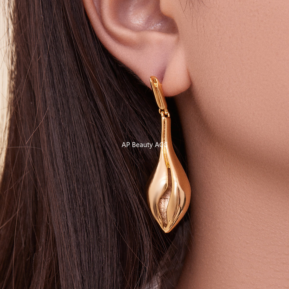 B廠-跨境小眾設計長款海螺形鏤空耳環銅材質鍍18k真金氣質配飾「F813」25.11-1