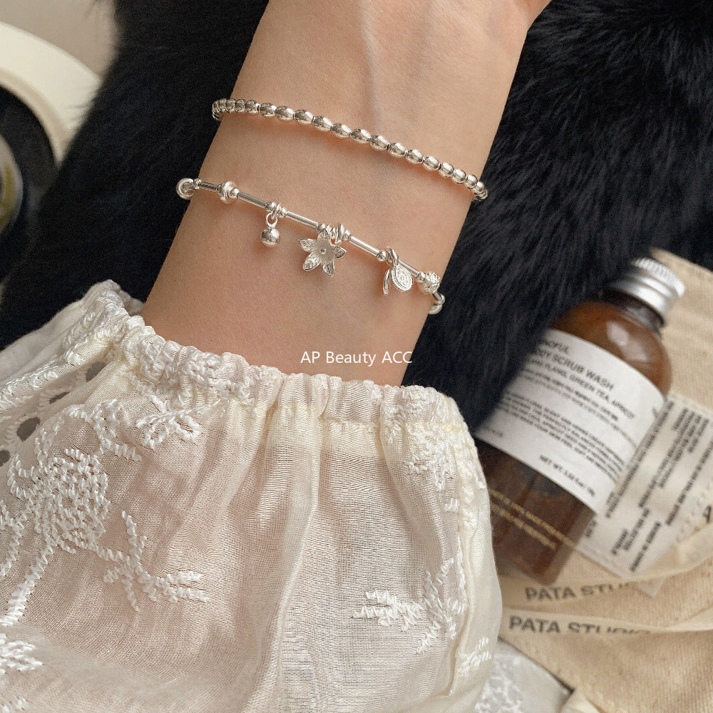 C廠-清新甜美森系花朵花葉圓珠直管S925純銀手鍊銀手鍊「1546」25.11-2