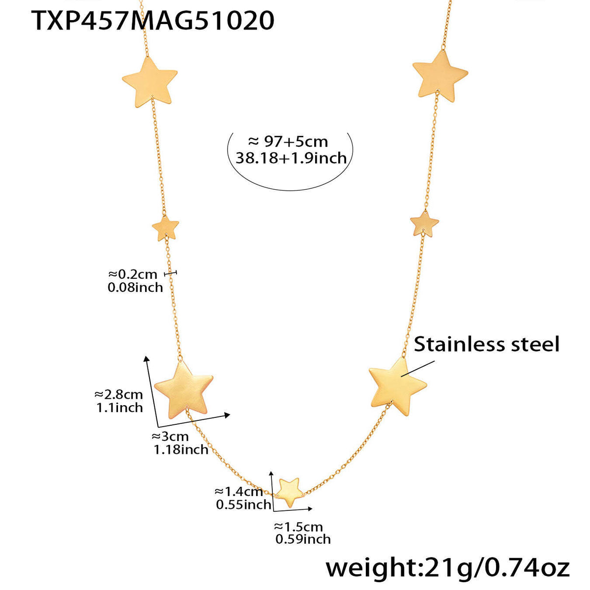 B廠-法式浪漫自然星星形狀戒指耳環毛衣項鍊套裝不鏽鋼鍍18k金「TXP457」25.10-5