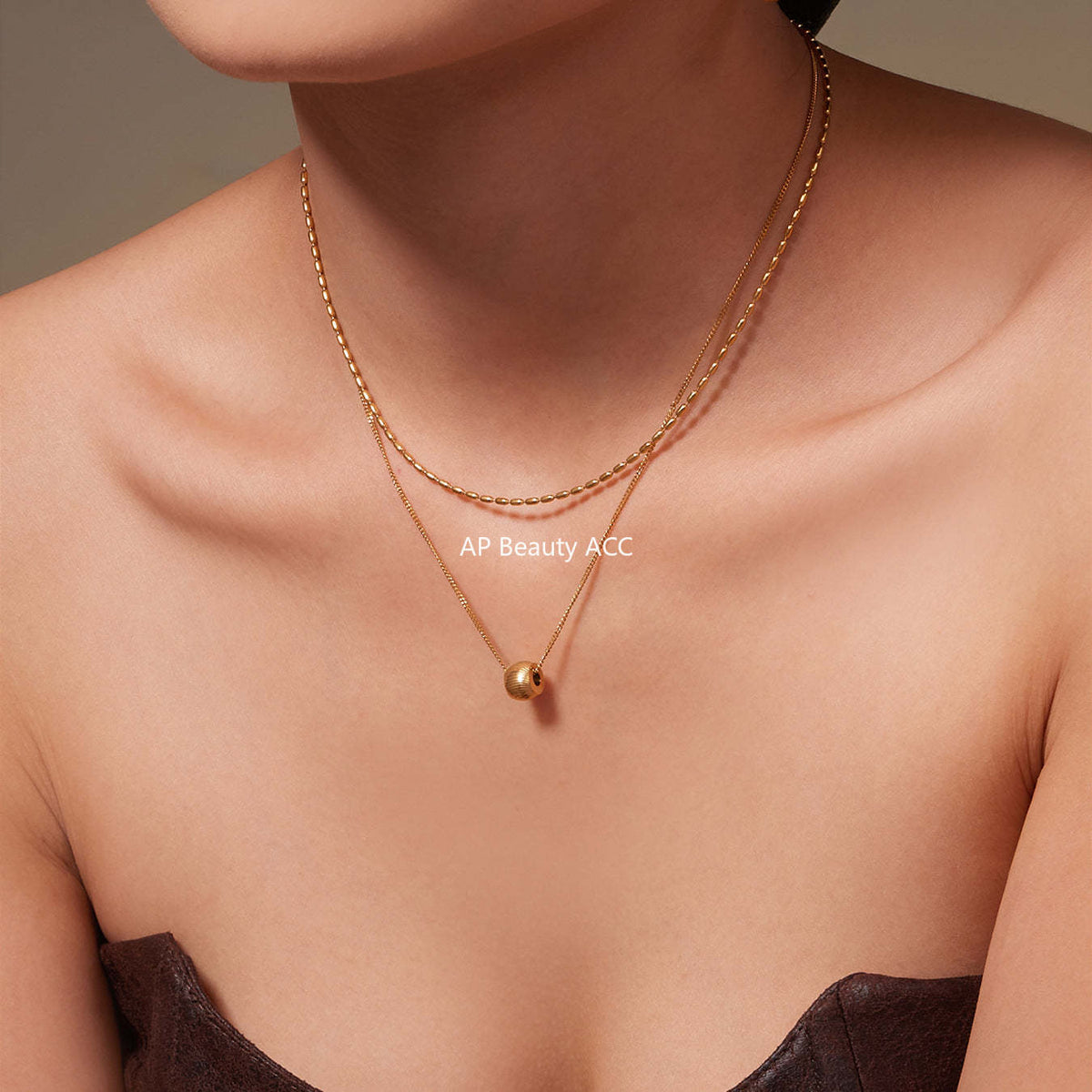 B廠-ins風個性時尚轉運站吊墜雙層鎖骨項鍊不鏽鋼鍍18k真金首飾「P877」25.11-4