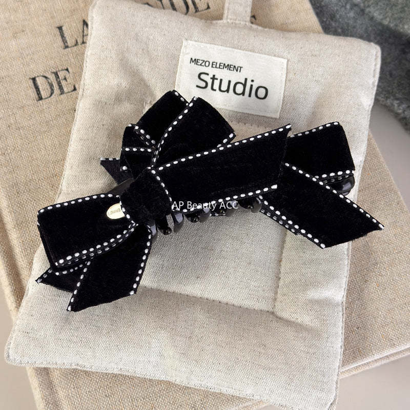 E廠-輕奢絲絨蝴蝶結扎馬尾一字夾懶人橫夾名媛風盤髮夾網紅同款香蕉夾「27734」25.12-1