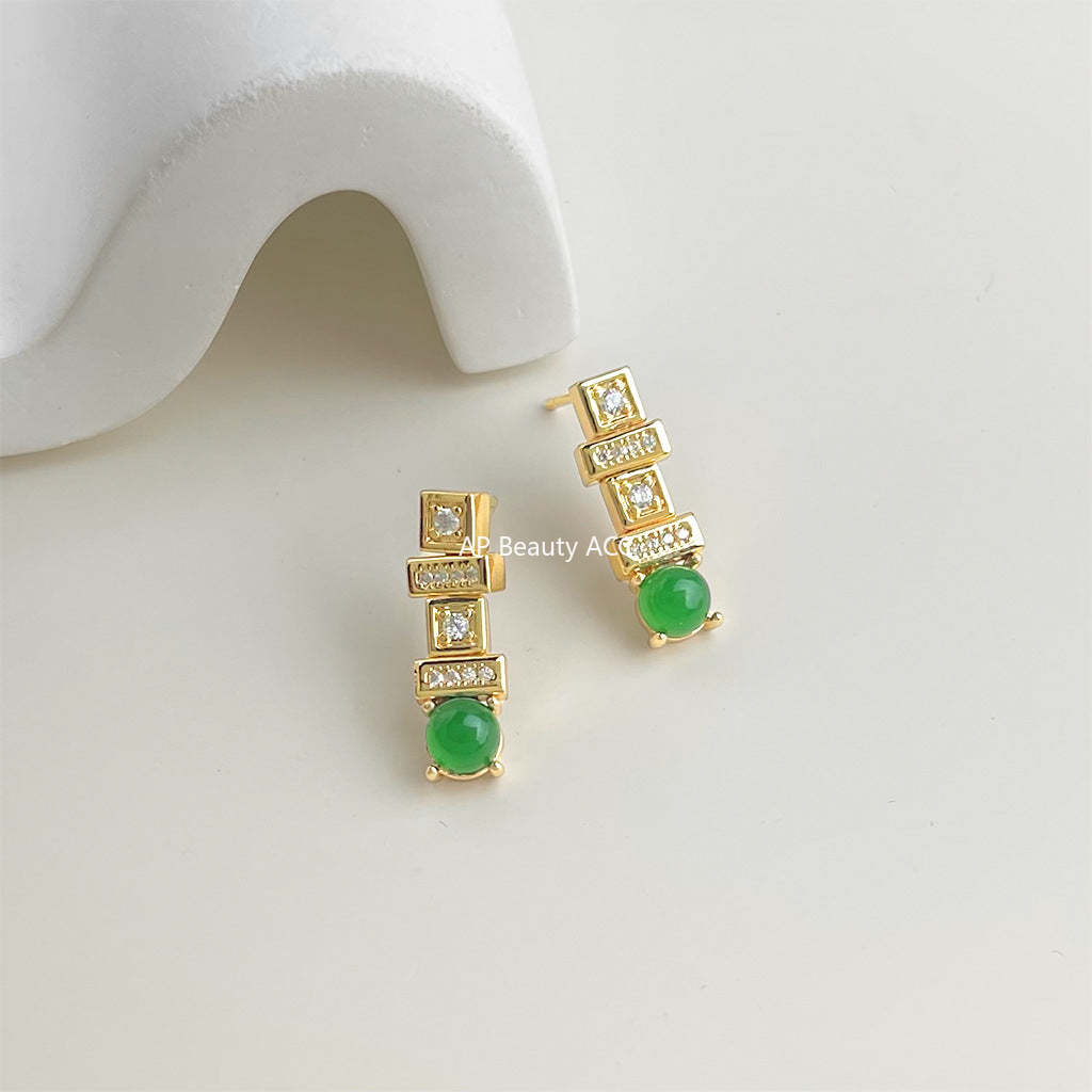 A廠-時尚高級感微鑲鋯石輕奢風S925銀針小長方形耳飾通勤新款耳環「7177」25.12-1