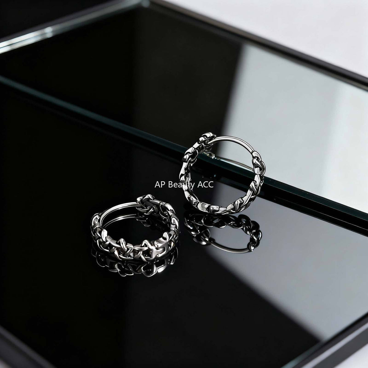 G廠-復古做舊不鏽鋼個性潮流波浪交叉鏤空男士個性朋克風耳圈「EH-838」25.12-2