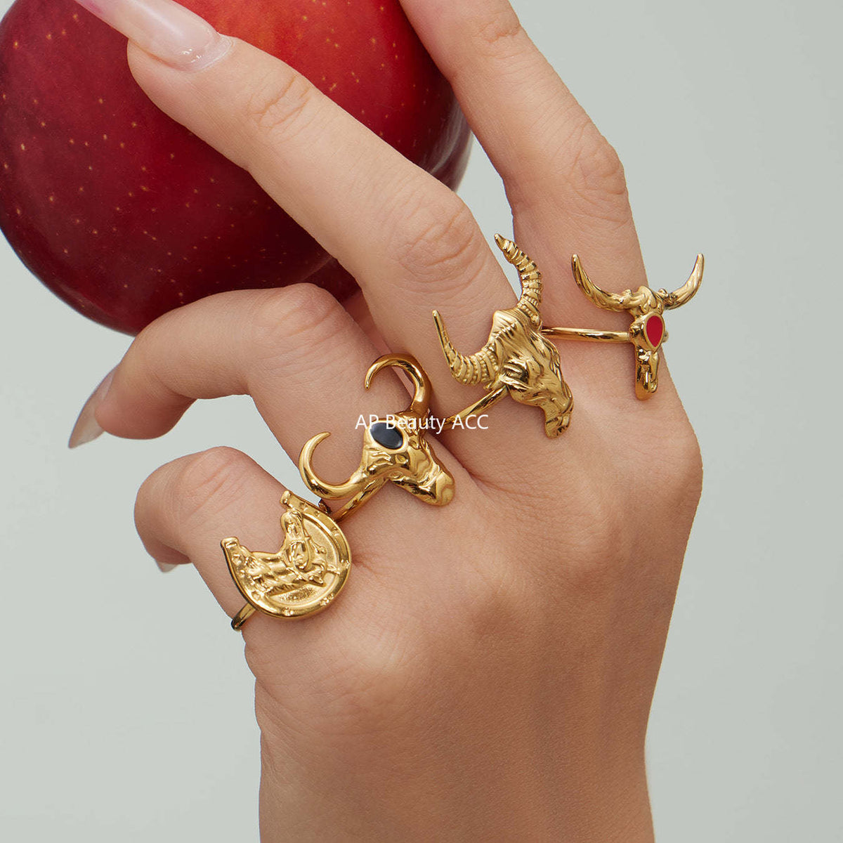 B廠-不鏽鋼牛頭馬滴油開口可調節戒指鍍18k真金歐美時尚百搭朋克指環「A668-A689-A670」25.12-3