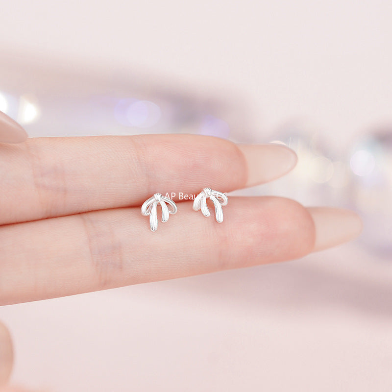D廠-足銀S999蝴蝶結直針螺絲耳環公主甜美氣質優雅韓風溫柔耳釘批發「YC7265E_1」25.11-1