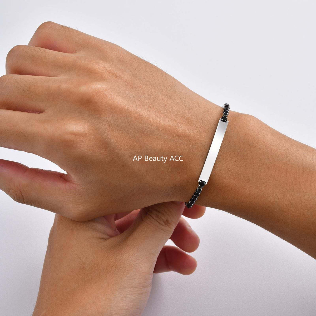 G廠-不鏽鋼歐美簡約百搭黑鋯石鏈小眾感設計彎牌手鍊鋼色「BR-2709」25.12-2